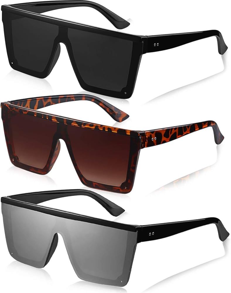 3 Pairs Oversized Flat Top Sunglasses Vintage Square Sunglasse Unisex Square Shade Sunglasses for Me | Amazon (US)