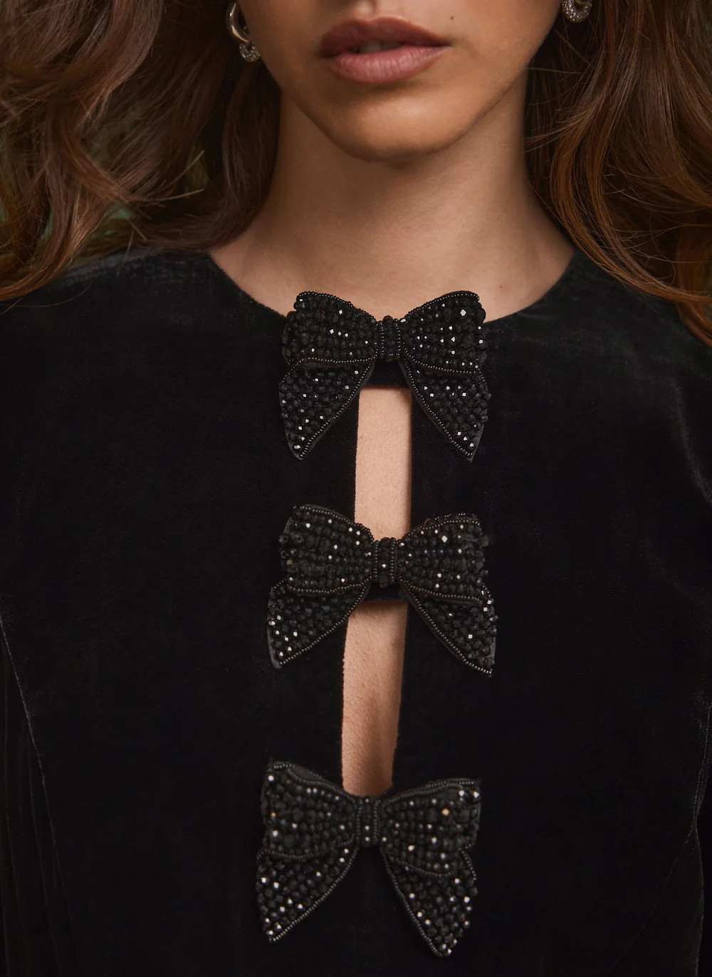 Black Velvet Bow Midi Dress | Mint Velvet