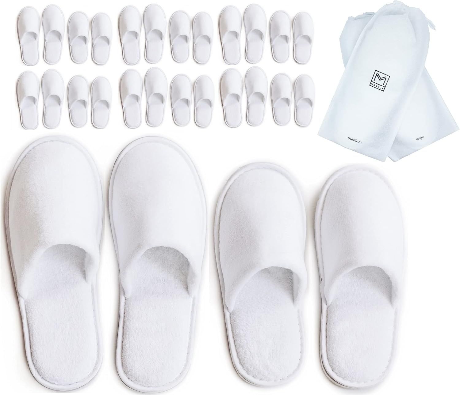 MODLUX Spa Slippers - 12 Pairs of Cotton Velvet Closed Toe Slippers w/Travel Bags – Thick, Soft, Non | Amazon (US)