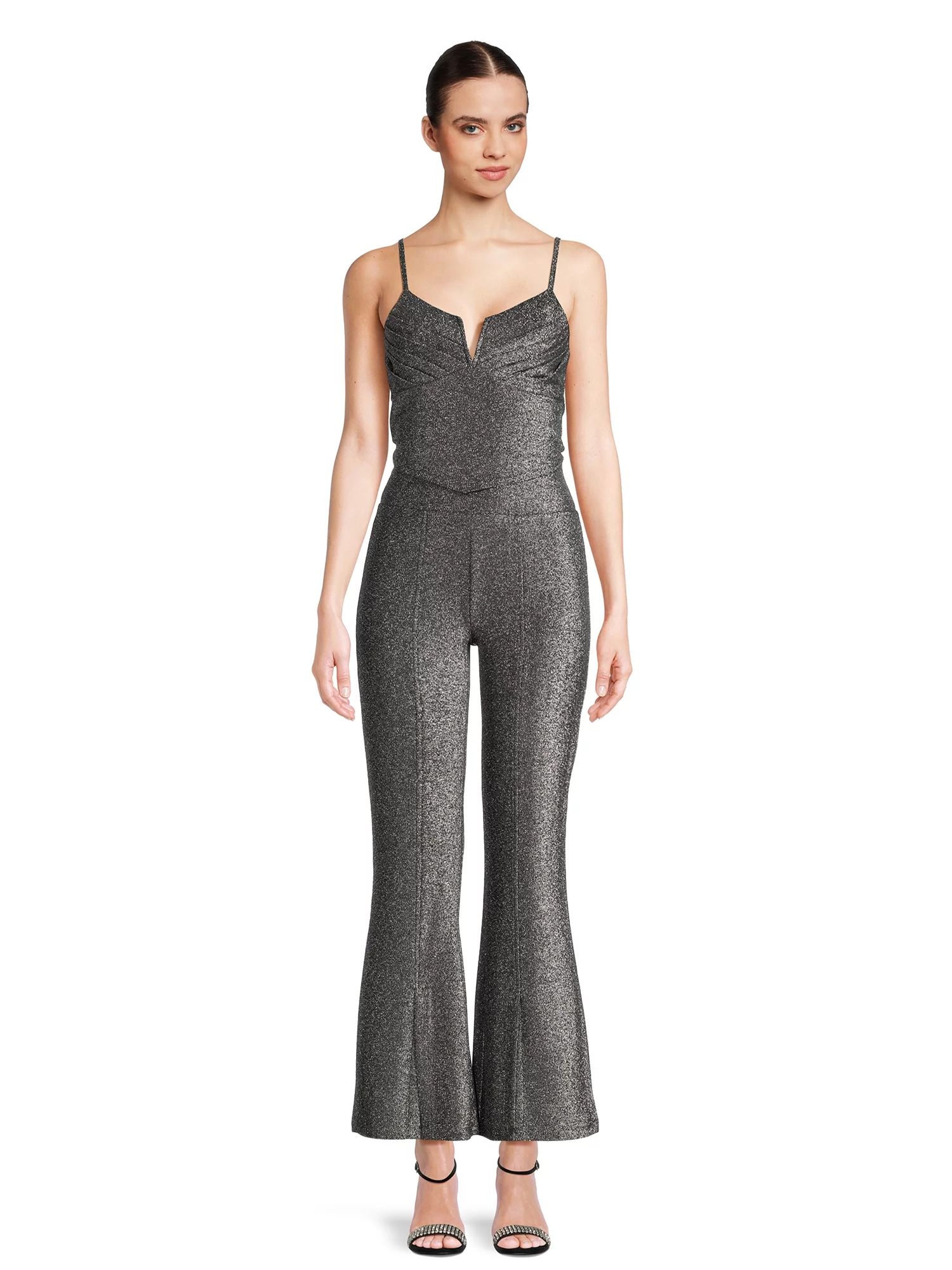 Madden NYC Juniors Metallic Pleated Cami and Flare Pants Set, 2-Piece, Sizes XS-3XL | Walmart (US)