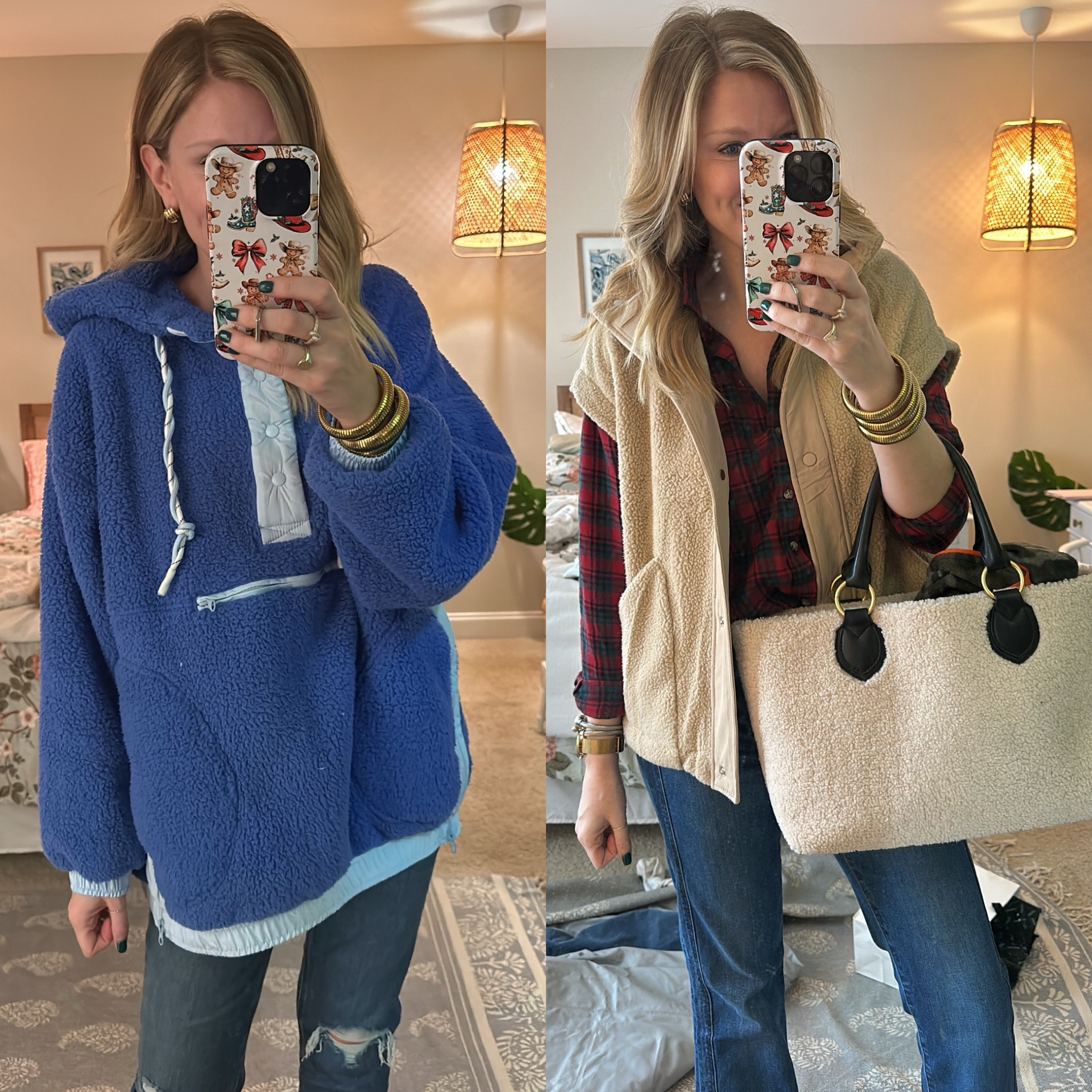 Outfits from this weekend! Cozy and cute and all affordable! 
Love this free people look alike from Altar’d state. In a S.
Flannel is old navy and vest is Amazon!