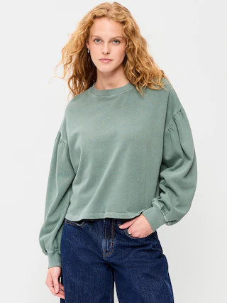 SoComfy Oversized Puff-Sleeve Cropped Sweatshirt | Old Navy (US)