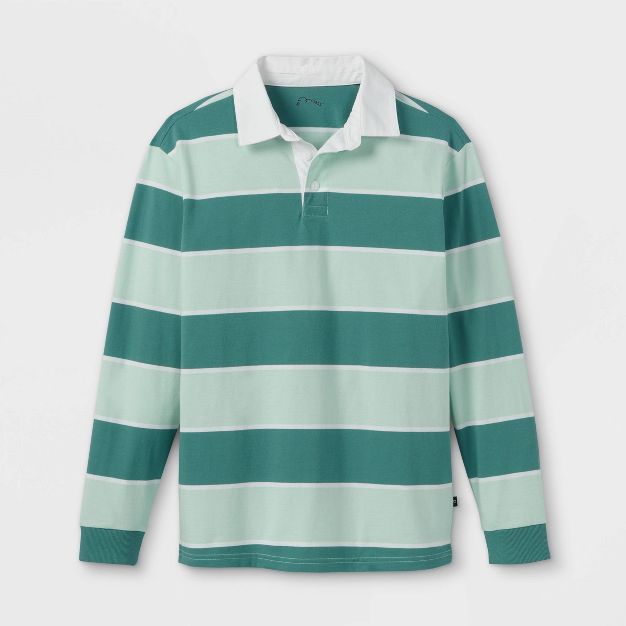 Boys' Rugby Striped Woven Long Sleeve Shirt - art class™ Mint/Green | Target