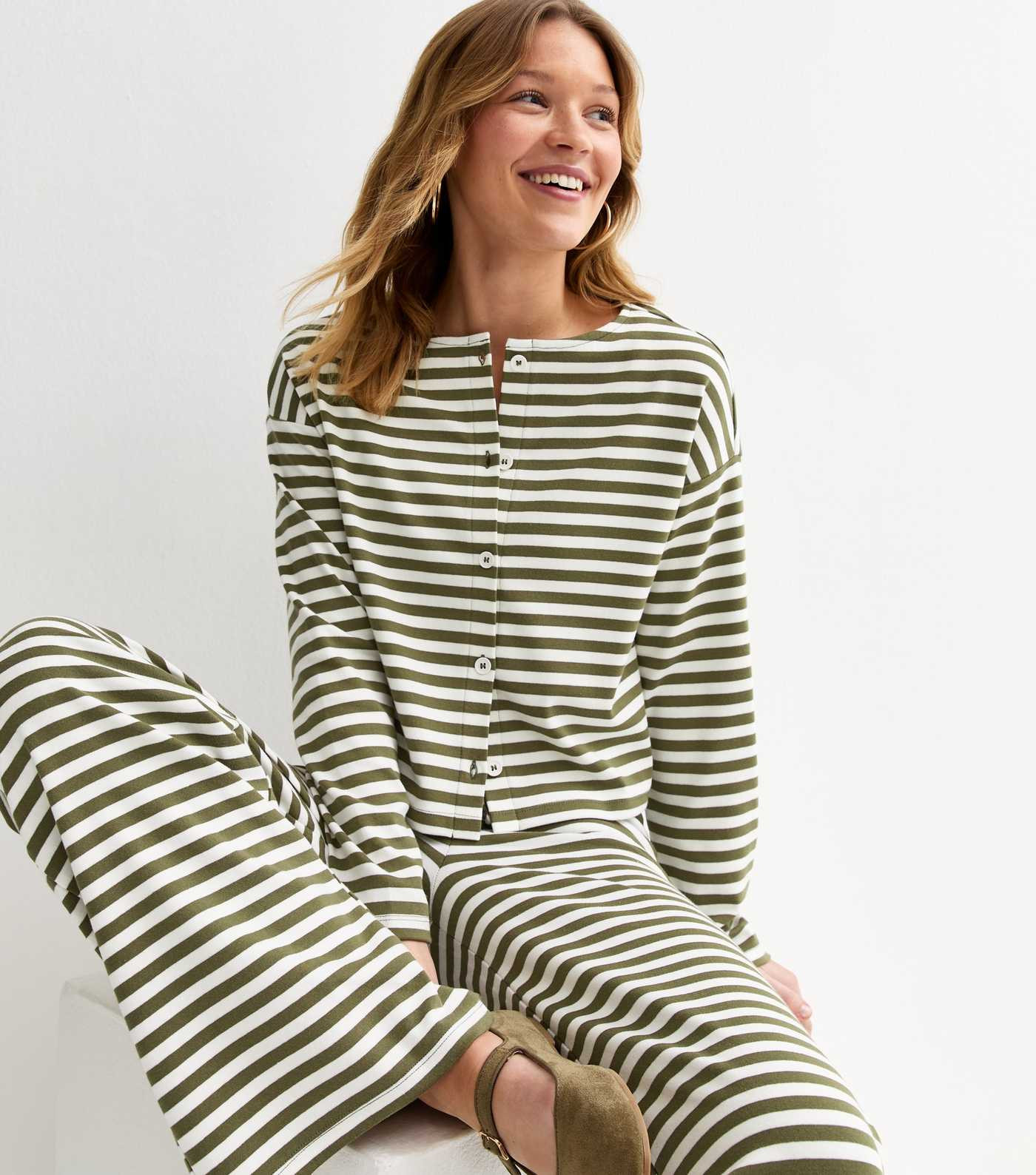 Green Relaxed Striped Button Through Cardigan | New Look | New Look (UK)