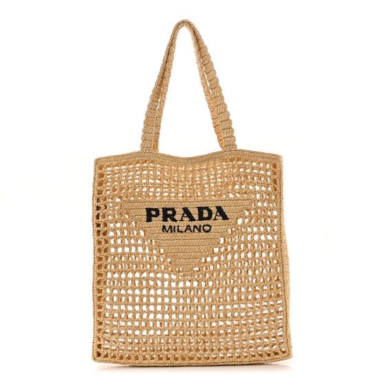 PRADA Raffia Embroidered Logo Tote Bag Naturale | FASHIONPHILE (US)