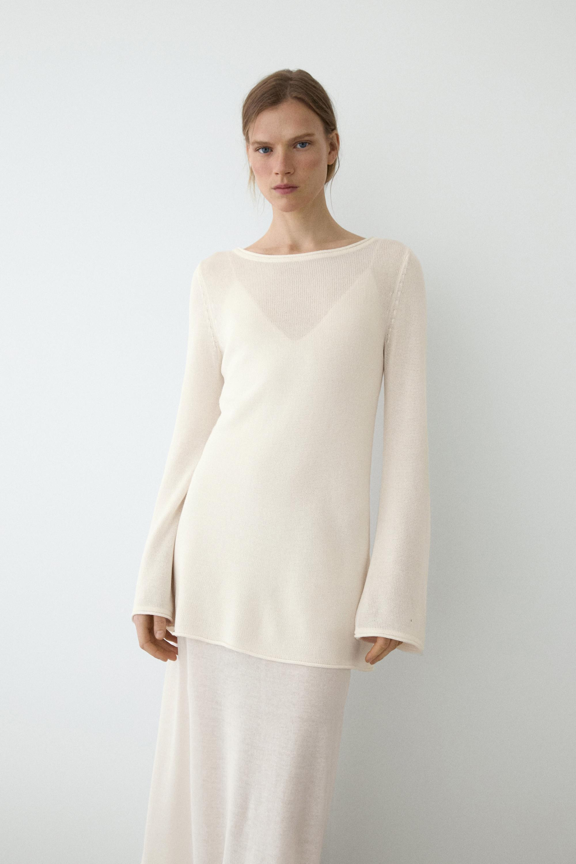 Vestido de malha de manga comprida com camada dupla | Massimo Dutti PT