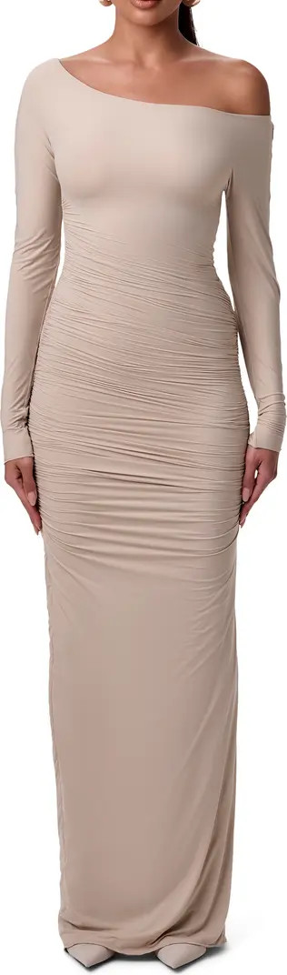 Ruched Off the Shoulder Long Sleeve Maxi Dress | Nordstrom