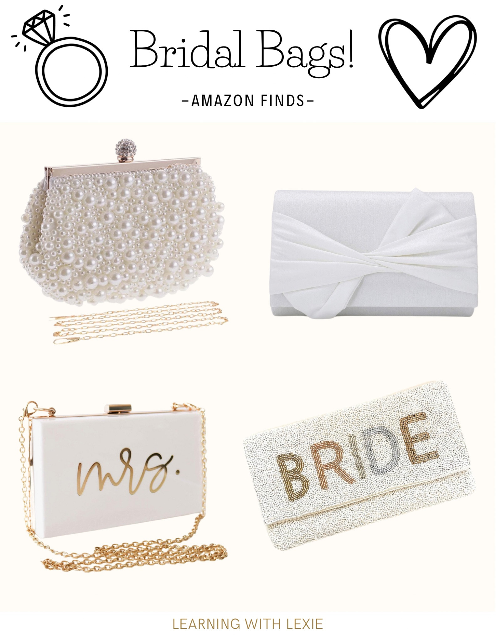 Bridal bags! Bags for brides. Bride accessories. Wedding day accessories.

#LTKwedding #LTKfindsunder100 #LTKitbag