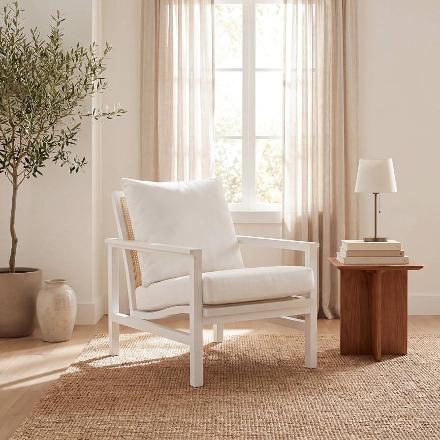 SAFAVIEH Couture Collection Maddison White/Natural Cane Back Accent Chair | Amazon (US)