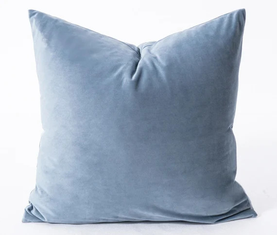 Velvet Throw Pillow Cover 20x20'' | Pale Blue Sky Coral Blue Square Cushion Cover | Extra-thick V... | Etsy (US)