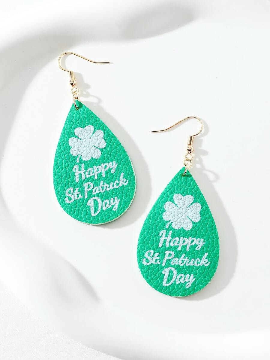 Clover & Slogan Graphic Water Drop Earrings SKU: sj2302178644496359New$2.20$2.09Join for an Exclu... | SHEIN