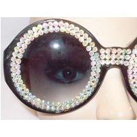 Sunglasses Oversized Round Sunglasses Black Tons Of Rhinestones, Free Us Ship & Glasses Pouch | Etsy (US)