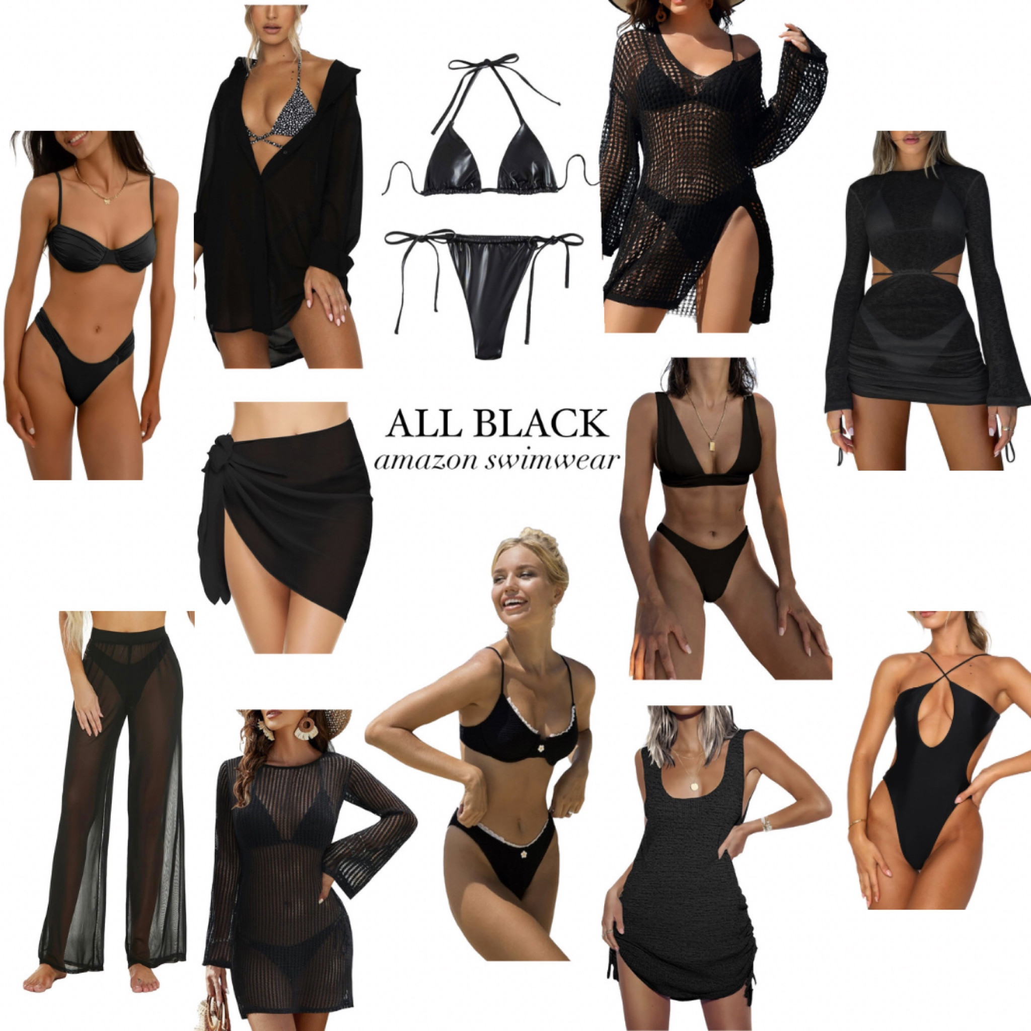 All black swimwear, bikini, beach coverup, vacation outfit, black resort outfits, black vacation outfit, black cover up, black beach look, black bikini, black swimsuit #vacationoutfit #blackbikini #blackbeachwear 

#LTKSeasonal #LTKfindsunder100 #LTKstyletip