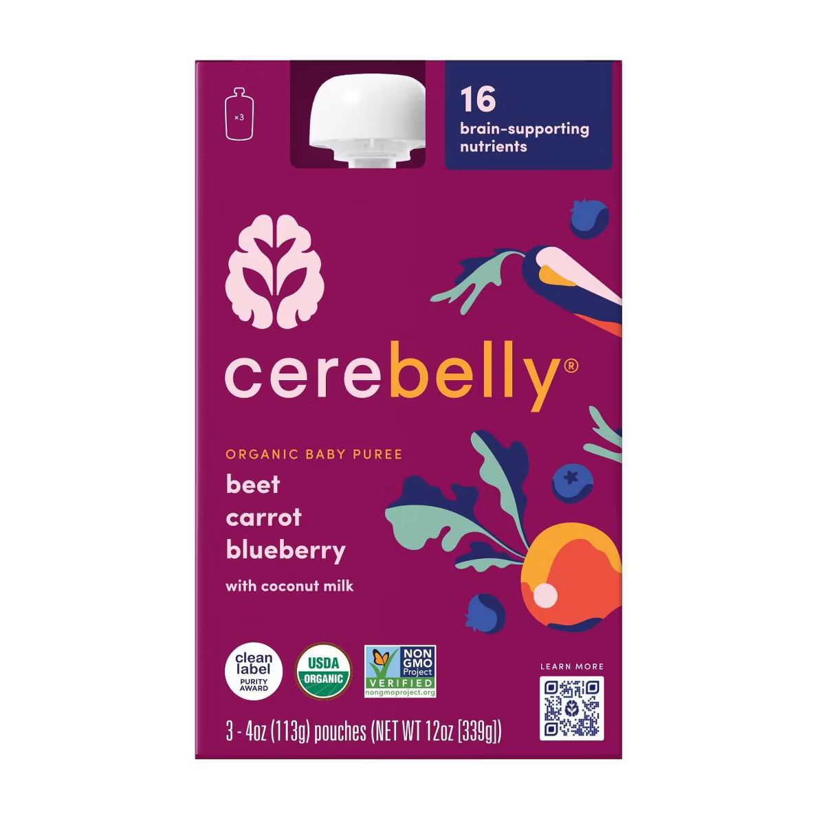 Cerebelly Organic Beet Carrot Blueberry Baby Food - 3pk | Target