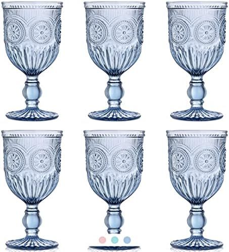 Amazon.com | Blue Wine Glasses set of 6 blue glass goblets blue glasses drinking wine glass set f... | Amazon (US)