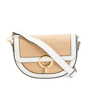 Made In Italy Leather Round Flap Straw Crossbody | TJ Maxx