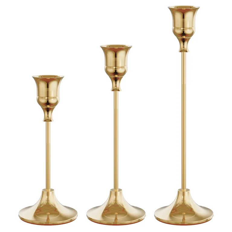 NLBTW Set of 3 French Gold Candlestick Holders, Taper Candle Holders for Wedding, Party Decor | Walmart (US)
