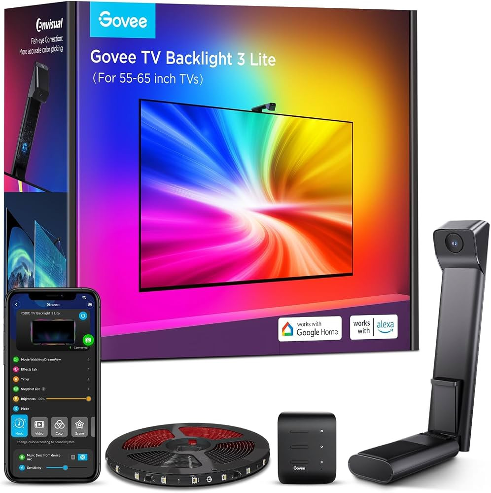 Govee TV Backlight 3 Lite with Fish-Eye Correction Function Sync to 55-65 Inch TVs, 11.8ft RGBICW... | Amazon (US)
