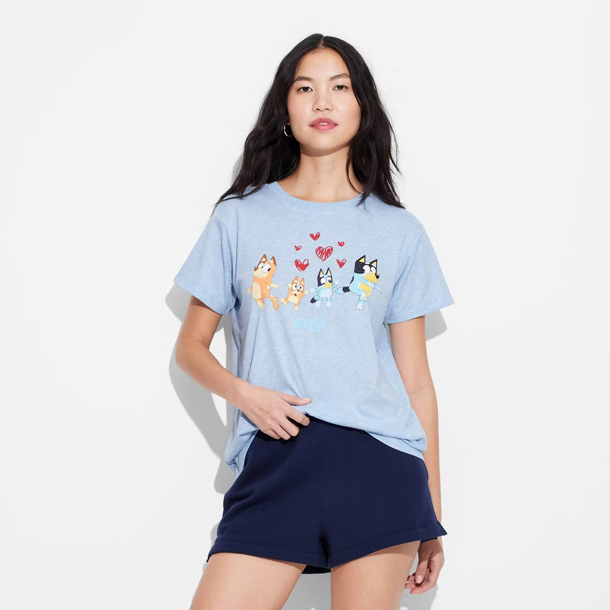 Women's Bluey Family Heart Short Sleeve Graphic T-Shirt - Blue | Target
