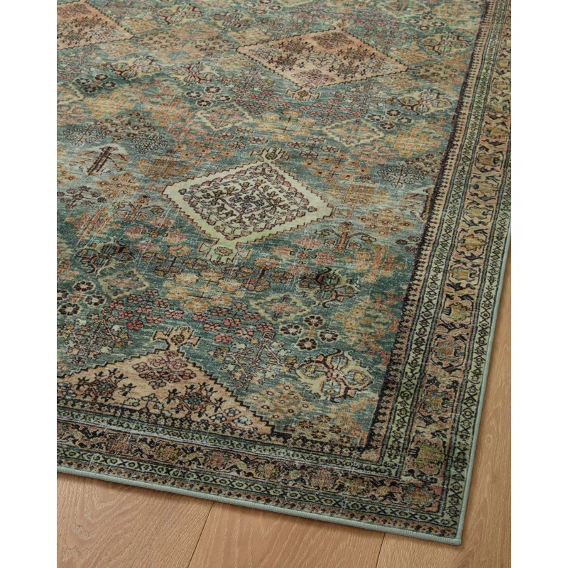Magnolia Home By Joanna Gaines X Loloi Sinclair Machine Washable Turquoise / Multi Area Rug & Rev... | Wayfair North America