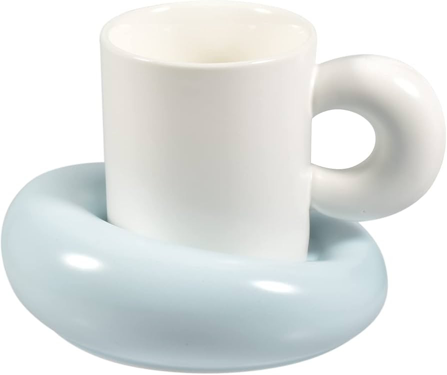 Koythin Ceramic Coffee Mug with Saucer Set, Cute Creative Cream Color Matching Cup Unique Irregul... | Amazon (US)