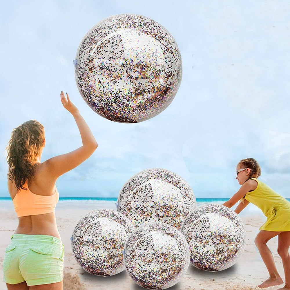 TURNMEON 5 Pack Sequins Beach Ball Jumbo Pool Toys Balls 16 Inch 24 Inch Giant Confetti Glitters ... | Amazon (US)