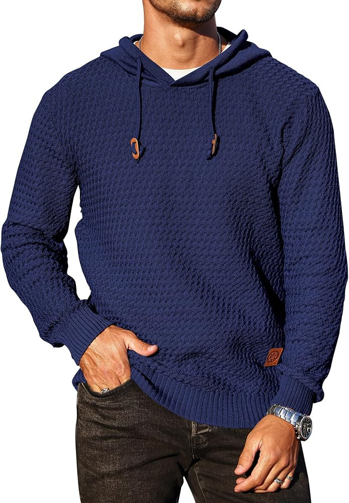Men's Hooded Sweatshirt Hoodie Solid Knitted Pullover Long Sleeve Casual Sweater | Amazon (US)