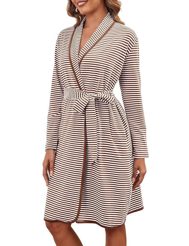 Cotton Robes for Women Striped Long Sleeve Kimono Bath Robe Lightweight House Coat Bathrobe Loung... | Amazon (US)