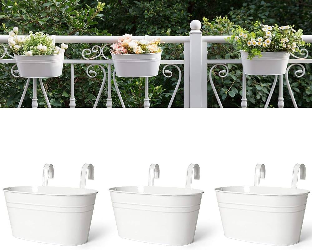 Dahey Metal Iron Hanging Flower Pots for Railing Fence Hanging Bucket Pots Countryside Style Wind... | Amazon (US)