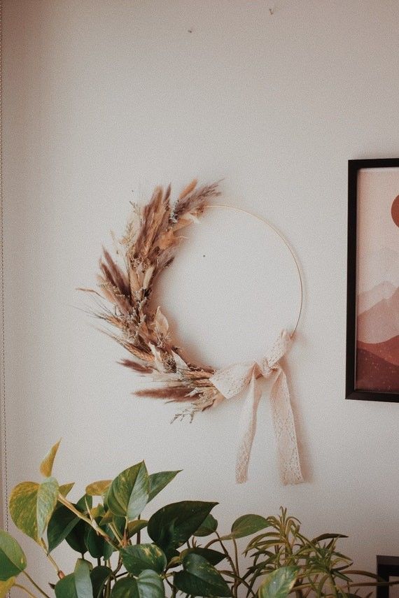 Boho Dried Flower Hoop Wreath  Oak Wheat Pampas Dried | Etsy (US)