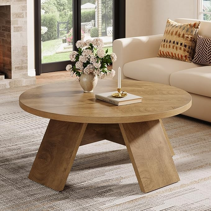 Tribesigns Round Coffee Table, 39.37" Wooden Circle Coffee Table with Splayed Legs, Modern Accent... | Amazon (US)
