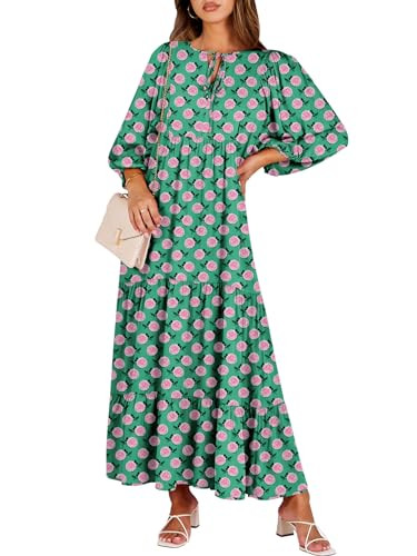 ANRABESS Womens Boho Maxi Dresses 2025 Summer V Neck Puff Sleeve Floral Flowy Swing Fall Casual L... | Amazon (US)