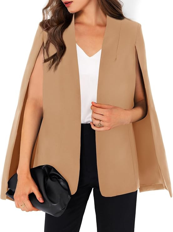 GAMISOTE Womens Cape Blazer Split Sleeve Open Front Casual Jacket Coat Work | Amazon (US)