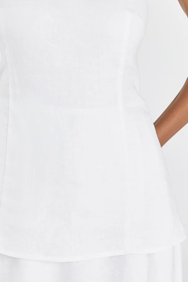 SASKIA WHITE LINEN STRAPLESS DRESS | DISSH