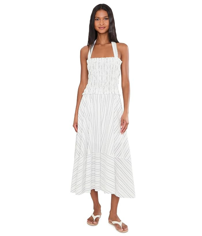 Adrianna Papell Smocked Midi Dress Women's Dress Ivory Multi: 14 | Zappos.com