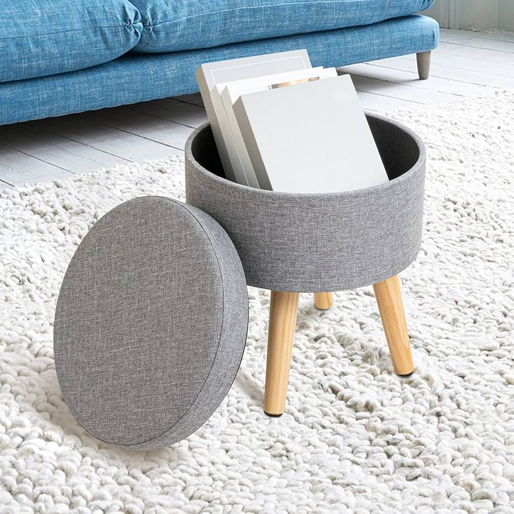 Miereirl Storage Ottoman Footrest Vanity Chair Linen Sponge Footstool with Wood Legs Round Foot R... | Amazon (US)