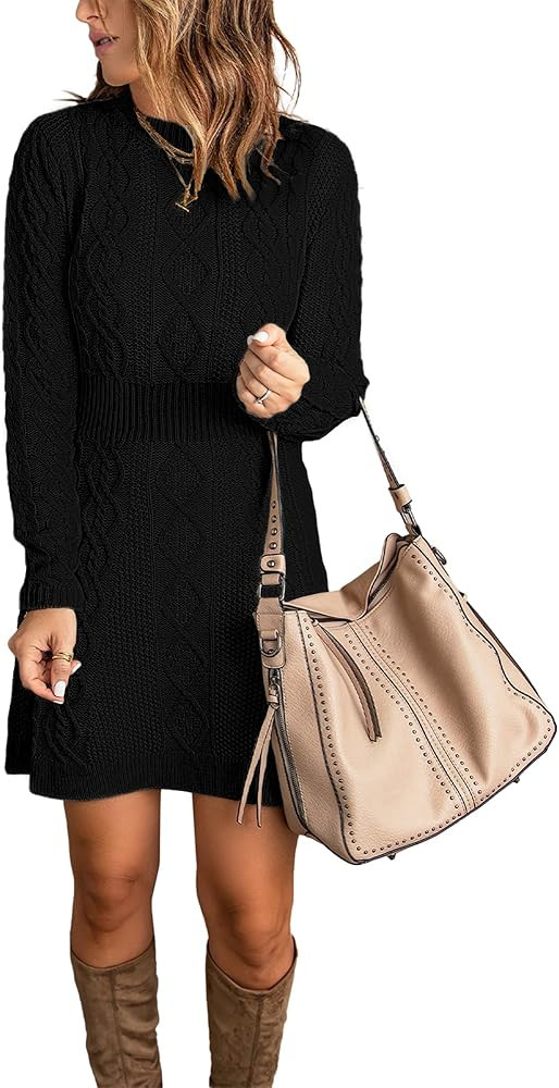 luvamia Sweater Dress for Women Cable Knit Ribbed A-Line Short Fitted Pullover Sweaters Dresses F... | Amazon (US)