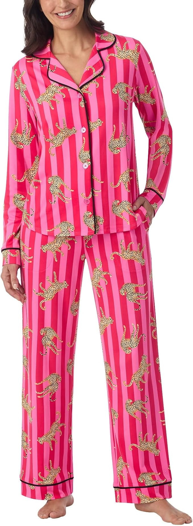 Room Service Women's 2-Piece Pajama Set - Long Sleeve Notch Collar Button Down Top and Lounge Pan... | Amazon (US)