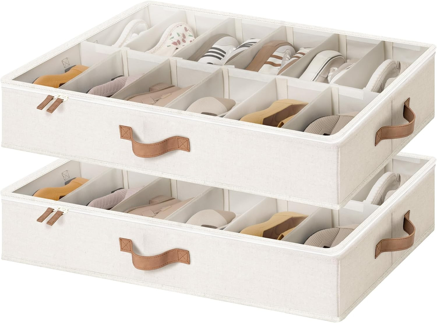 StorageWorks 2-Pack 24-Pair Under Bed Shoe Storage Organizer, Beige | Amazon (US)