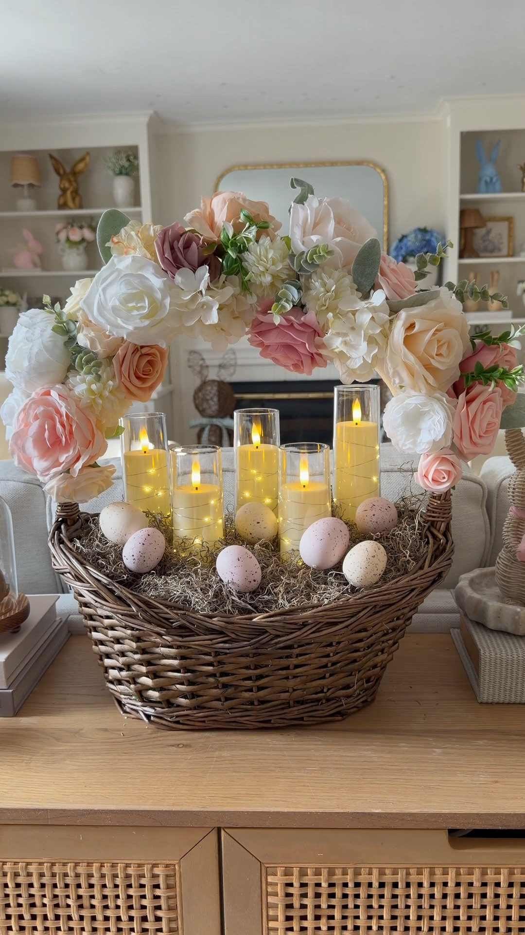 This basket is so perfect for a centerpiece, so I added a pool noodle and some beautiful flowers and then some candles and eggs and it’s the perfect showstopper for an Easter table, buffet, etc! 

#LTKSeasonal #LTKHome