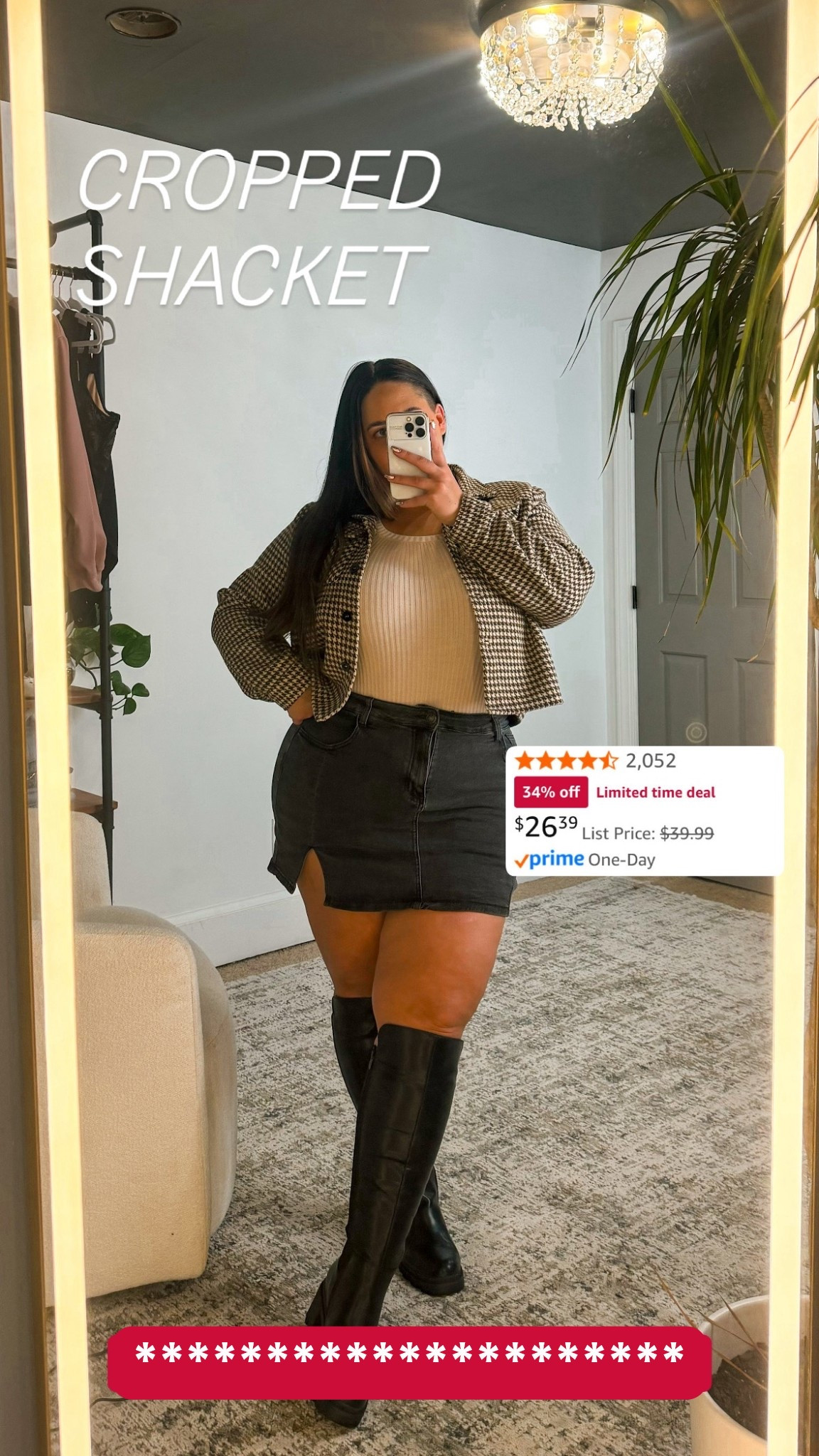 Shacket - XL 
Bodysuit - XL 
Skirt - XL 

CALVES - 19.5” 

#LTKMidsize #LTKPlusSize #LTKSaleAlert