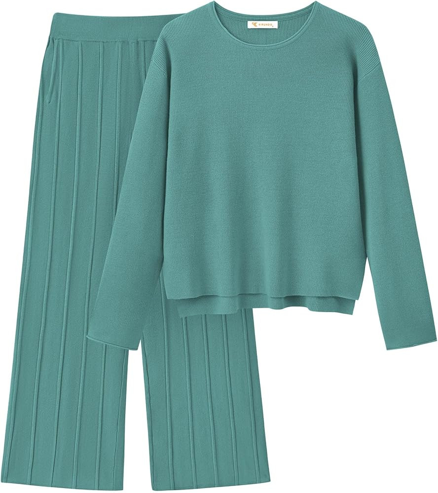 KIRUNDO Women's Fall 2 Piece Sweater Set Long Sleeve Knit Pullover Tops High Waist Pleated Wide L... | Amazon (US)