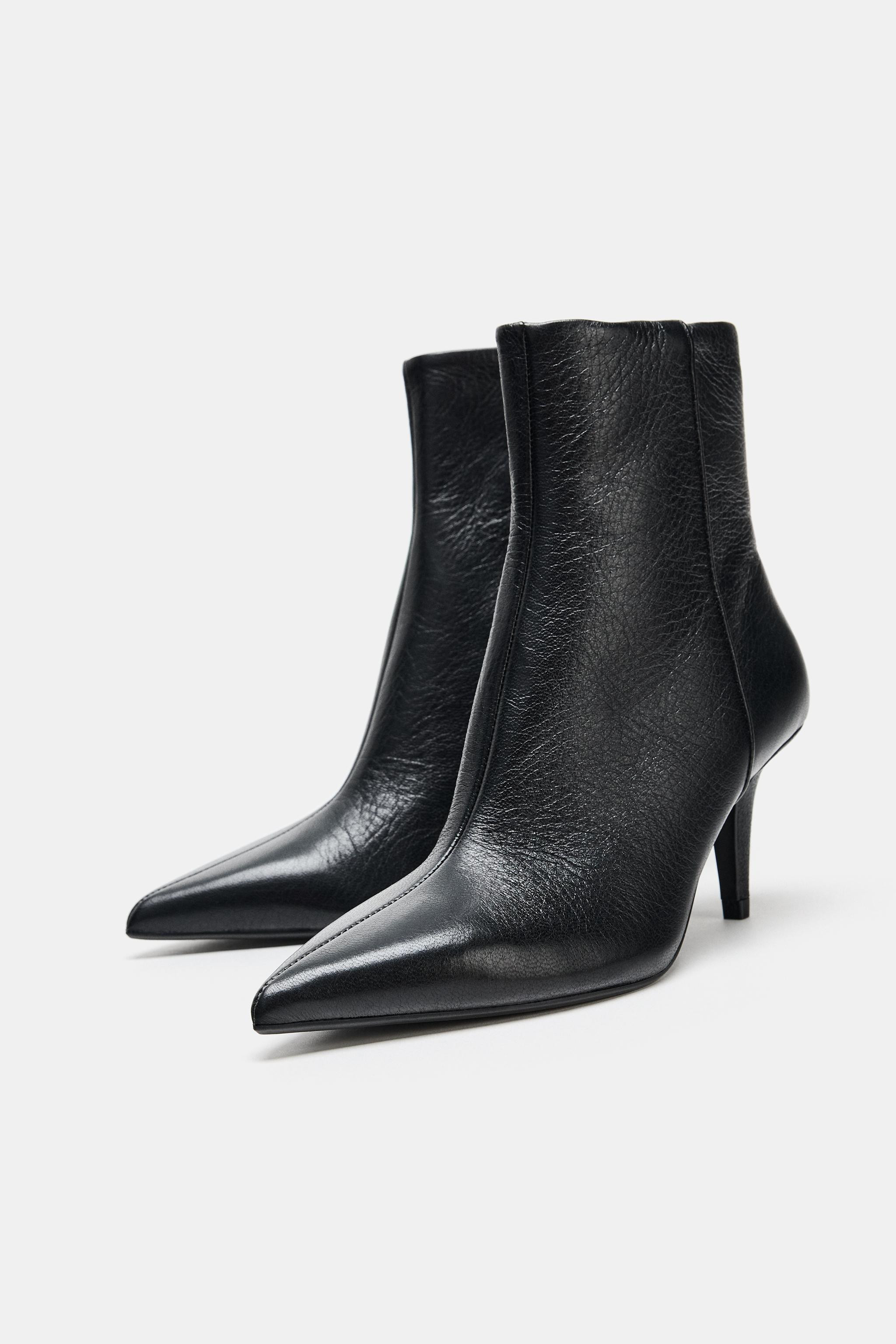 LEATHER HEELED ANKLE BOOTS | Zara UK