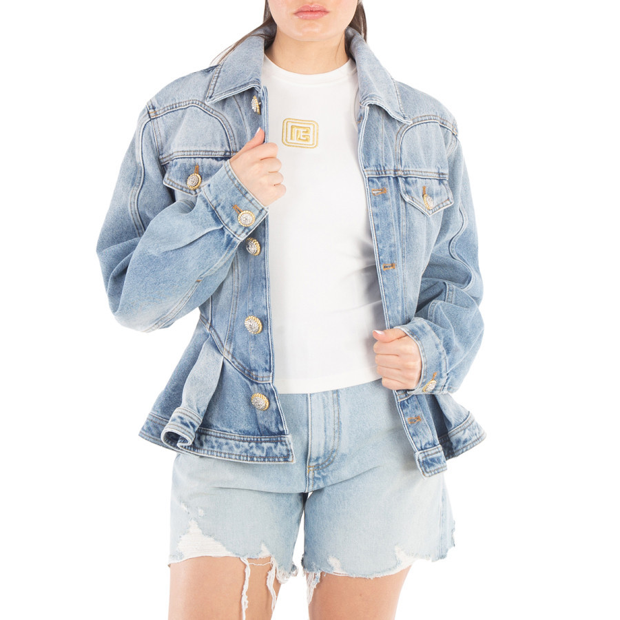 Balmain Logo-Buttons Pleated Denim Blazer | Jomashop.com & JomaDeals.com