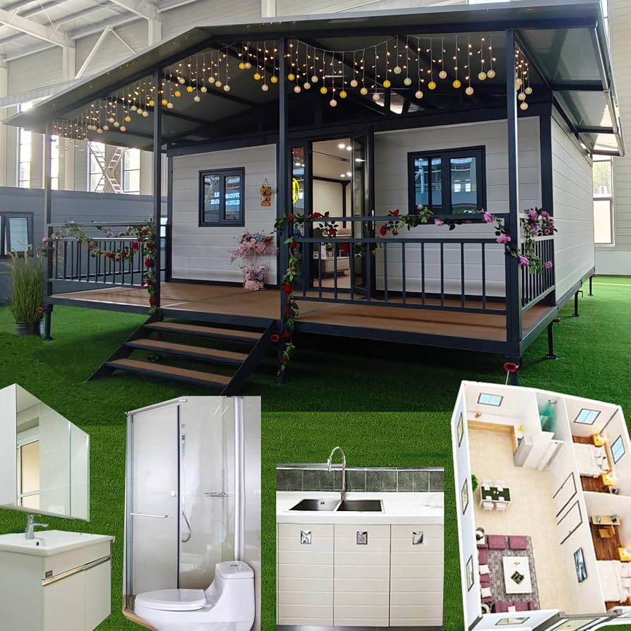 2 Bedroom Prefab House with Balcony Rainshed Fence Tiny Homes to Live in for Adults Expandable un... | Amazon (US)