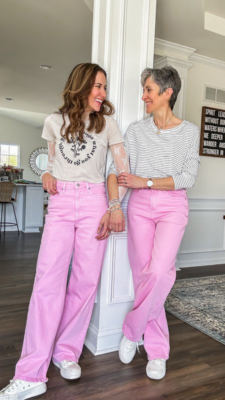 Pink old navy pants outfits on mom + me! 💕

Spring outfit // old navy fashion // lace long sleeve shirt // graphic t shirt // white sneakers // striped long sleeve top 

#LTKSeasonal #LTKover40 #LTKstyletip