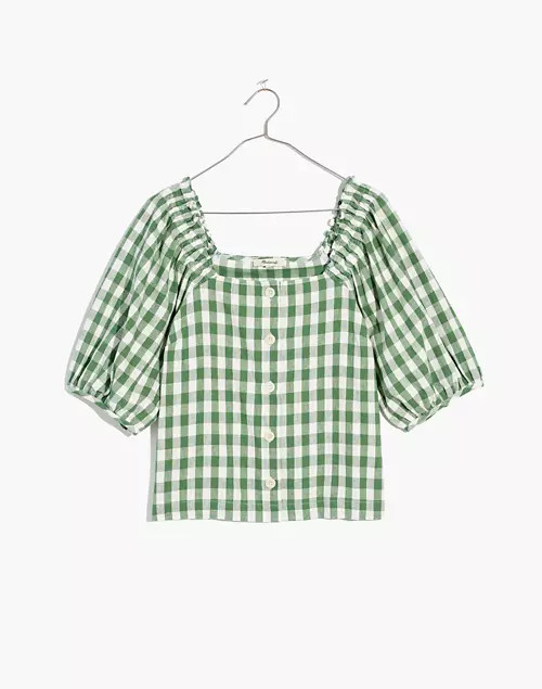 Linen-Cotton Square-Neck Button-Front Top in Gingham Check | Madewell