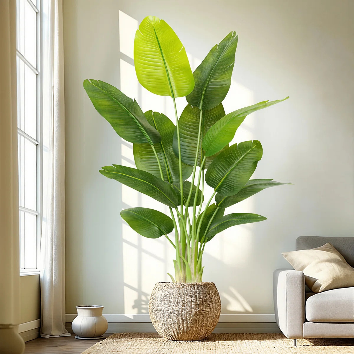 6FT Artificial Bird of Paradise Tree in Black Cement Pot – Tall Faux Tropical Plant for Indoor ... | Wayfair North America