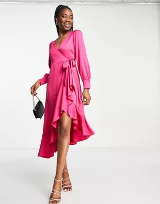 Style Cheat ruffle wrap midi dress in pink | ASOS | ASOS (Global)