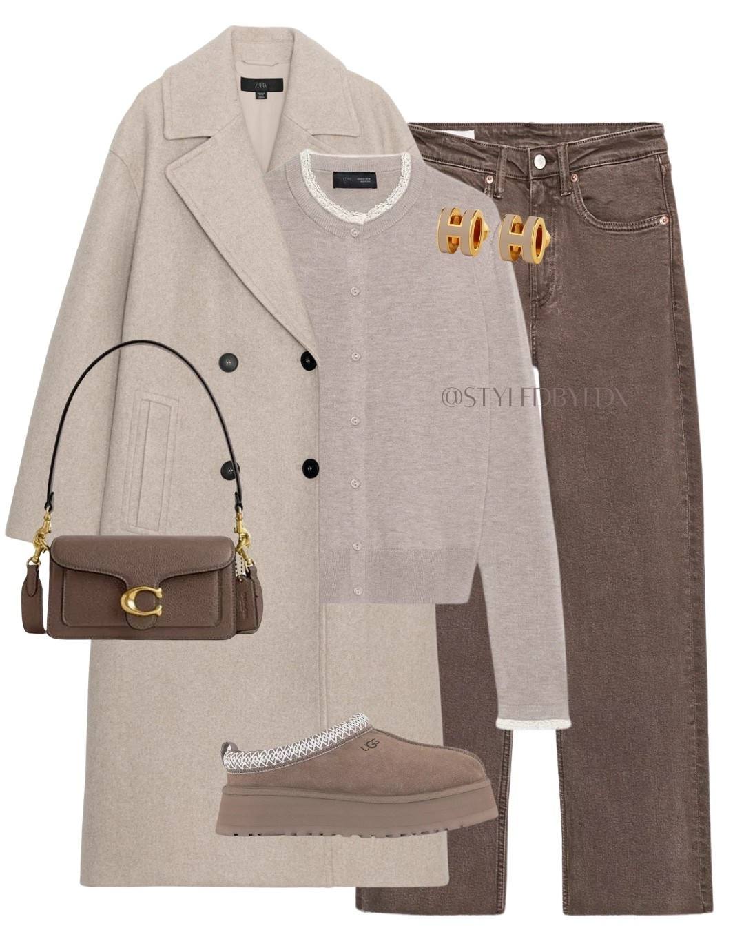Warm tones for winter outfit - wool coat - brown jeans - cardigan - Uggs 

#LTKautumn #LTKstyletip #LTKwinter